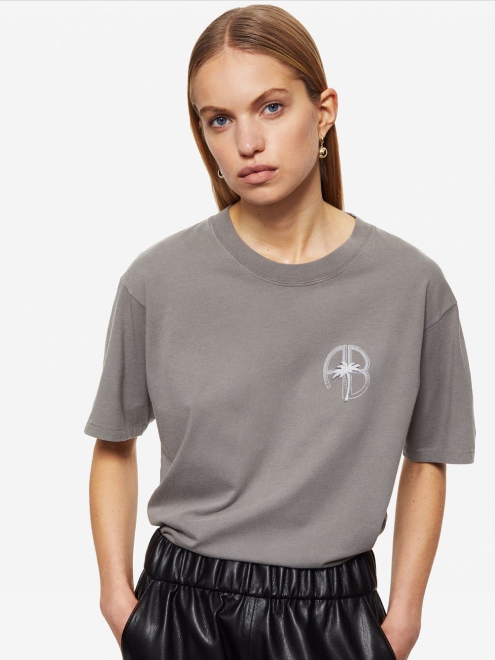 Anine Bing Grey Logo Short Sleeve Tee